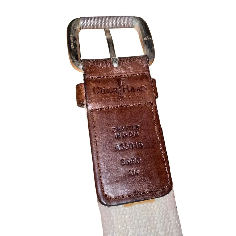 Men’s Cole Haan Size 36 Canvas Belt with Leather Accent and Solid Brass Hardware